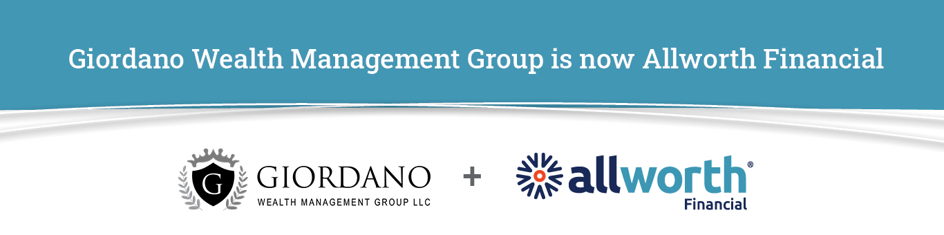 Partnership announcement for Allworth and Giordano Wealth Management Group, displaying both logos side-by-side