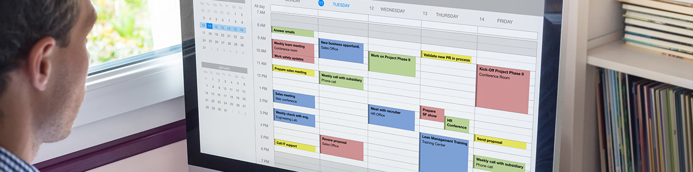 Business professional looking at their digital work schedule calendar